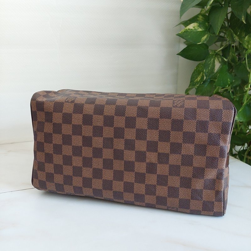 LV  🎀現品實拍 🎀 N41183 格紋 Speedy30cm 波士頓包 手提 斜背包~二手品-6