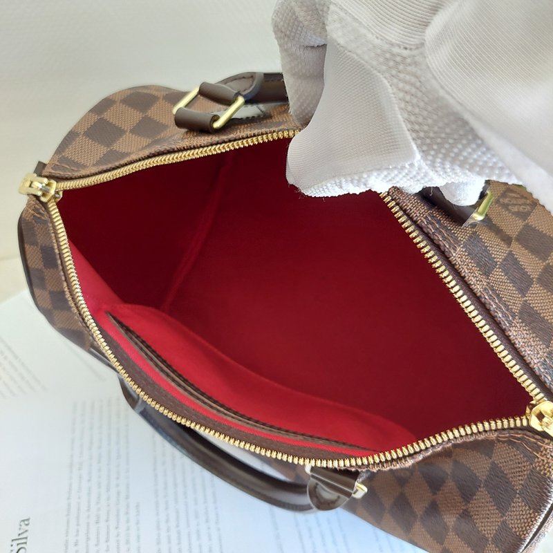 LV  🎀現品實拍 🎀 N41183 格紋 Speedy30cm 波士頓包 手提 斜背包~二手品-8