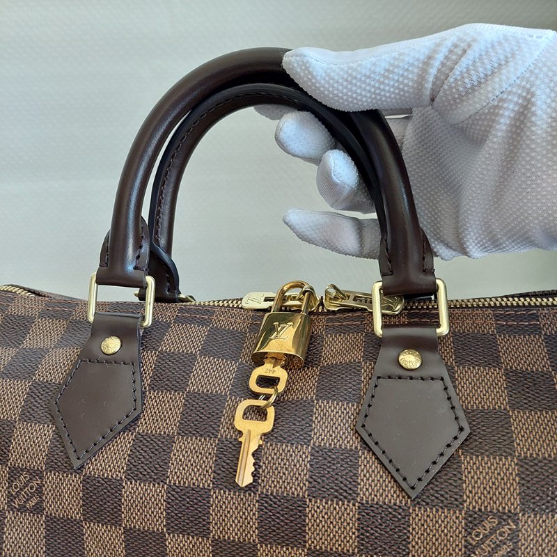 LV  🎀現品實拍 🎀 N41183 格紋 Speedy30cm 波士頓包 手提 斜背包~二手品-13