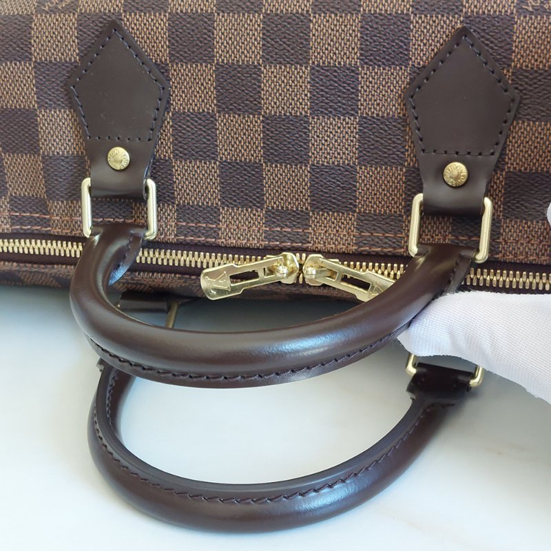 LV  🎀現品實拍 🎀 N41183 格紋 Speedy30cm 波士頓包 手提 斜背包~二手品-15