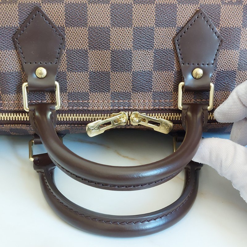LV  🎀現品實拍 🎀 N41183 格紋 Speedy30cm 波士頓包 手提 斜背包~二手品-24