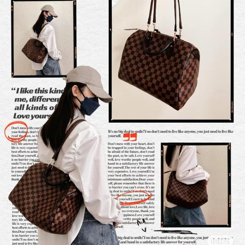 LV  🎀現品實拍 🎀 N41183 格紋 Speedy30cm 波士頓包 手提 斜背包~二手品-26