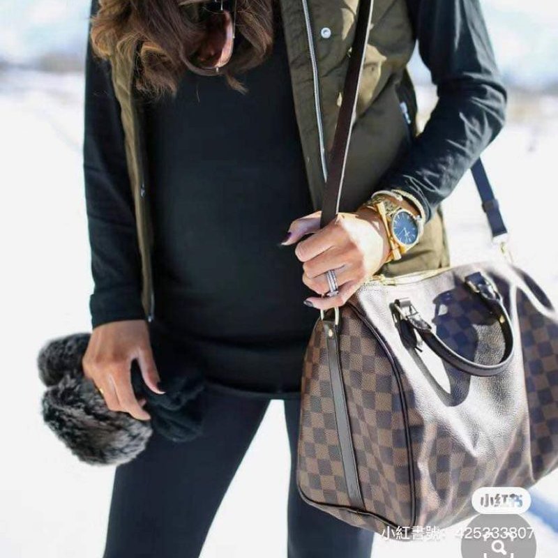 LV  🎀現品實拍 🎀 N41183 格紋 Speedy30cm 波士頓包 手提 斜背包~二手品-27