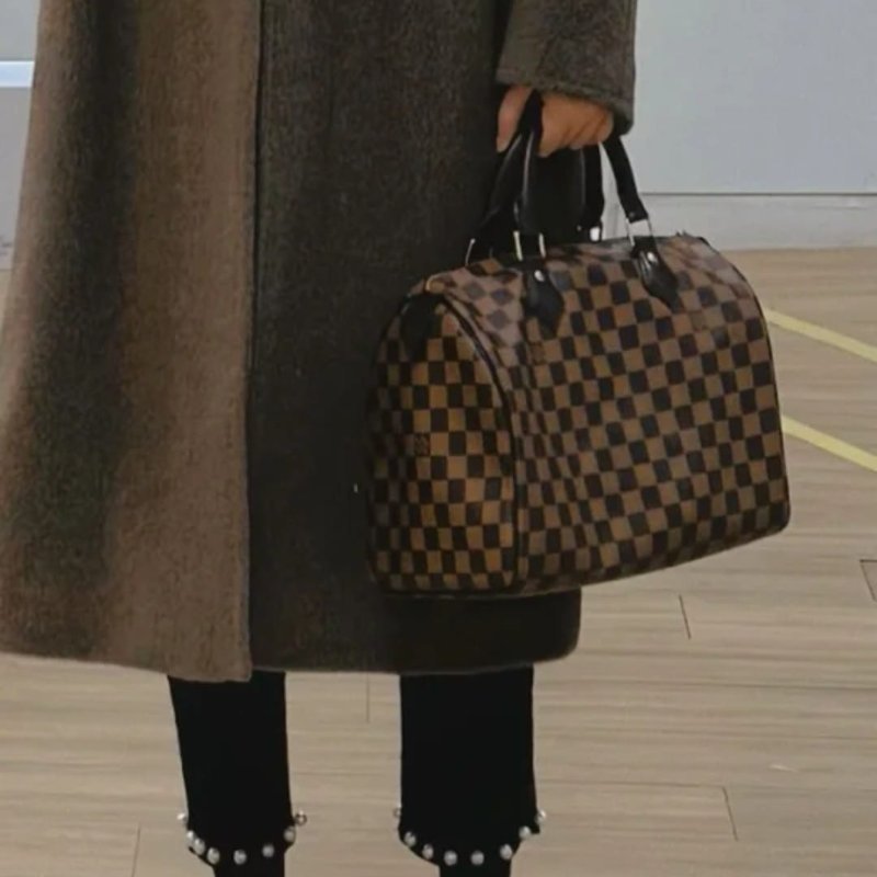 LV  🎀現品實拍 🎀 N41183 格紋 Speedy30cm 波士頓包 手提 斜背包~二手品-28