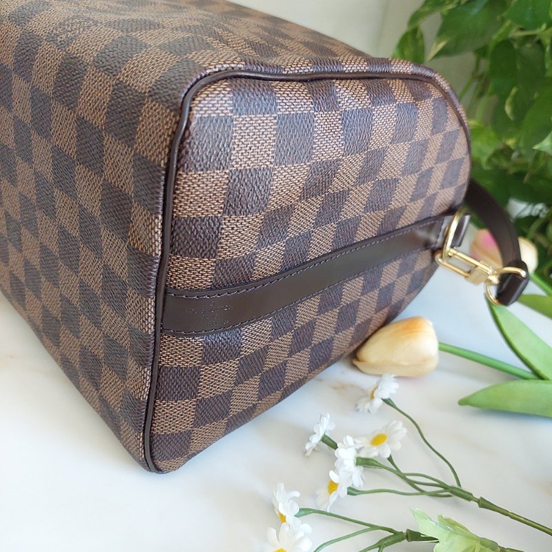 LV  🎀現品實拍 🎀 N41183 格紋 Speedy30cm 波士頓包 手提 斜背包~二手品-30