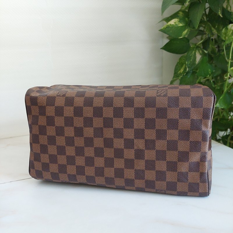 LV  🎀現品實拍 🎀 N41183 格紋 Speedy30cm 波士頓包 手提 斜背包~二手品-34