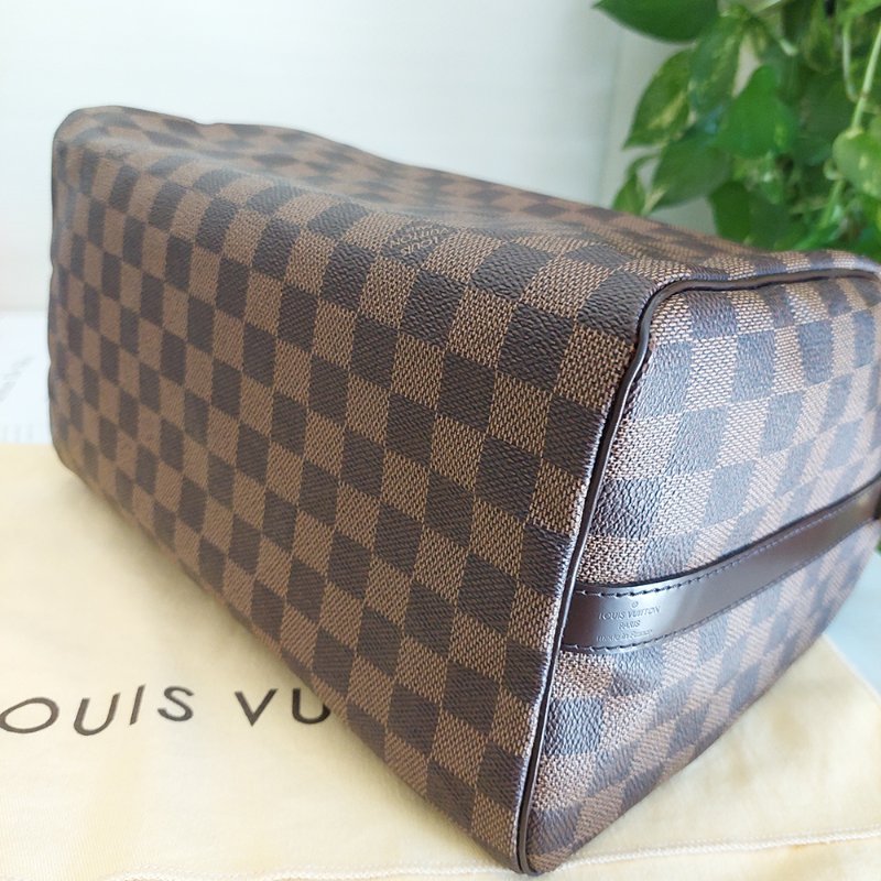 LV  🎀現品實拍 🎀 N41183 格紋 Speedy30cm 波士頓包 手提 斜背包~二手品-35