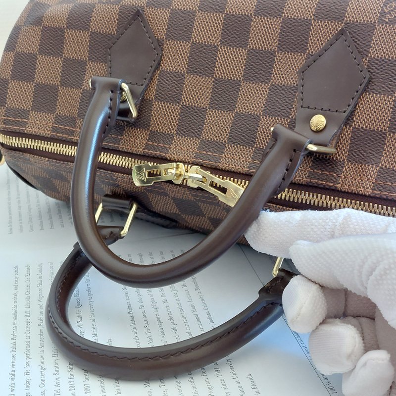 LV  🎀現品實拍 🎀 N41183 格紋 Speedy30cm 波士頓包 手提 斜背包~二手品-37