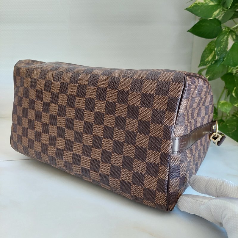 LV  🎀現品實拍 🎀 N41183 格紋 Speedy30cm 波士頓包 手提 斜背包~二手品-39