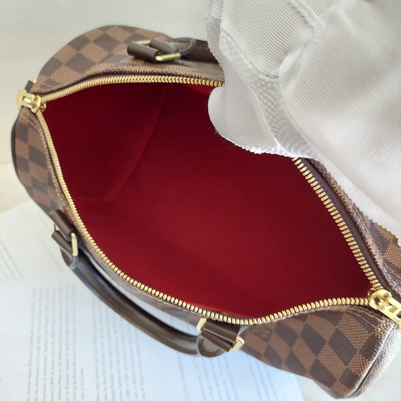 LV  🎀現品實拍 🎀 N41183 格紋 Speedy30cm 波士頓包 手提 斜背包~二手品-42