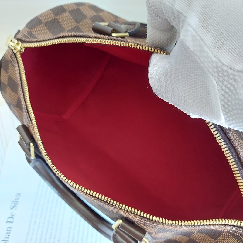 LV  🎀現品實拍 🎀 N41183 格紋 Speedy30cm 波士頓包 手提 斜背包~二手品-48