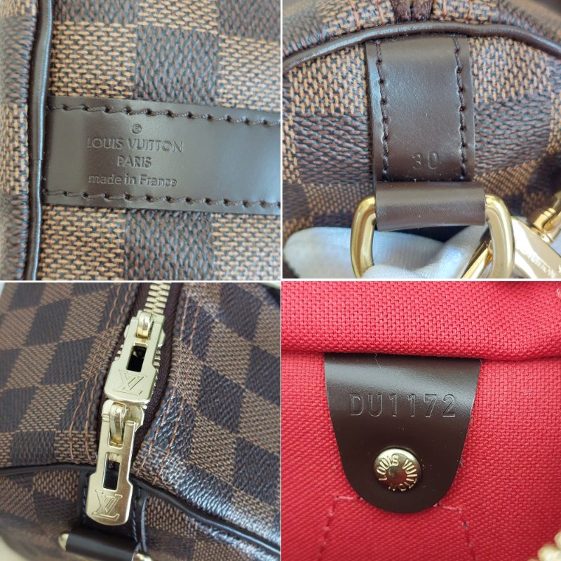 LV  🎀現品實拍 🎀 N41183 格紋 Speedy30cm 波士頓包 手提 斜背包~二手品-49