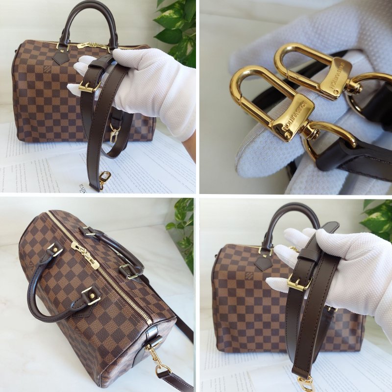 LV  🎀現品實拍 🎀 N41183 格紋 Speedy30cm 波士頓包 手提 斜背包~二手品-50
