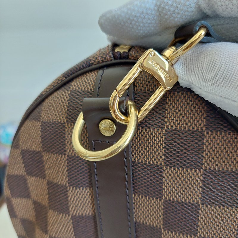 LV  🎀現品實拍 🎀 N41183 格紋 Speedy30cm 波士頓包 手提 斜背包~二手品-52