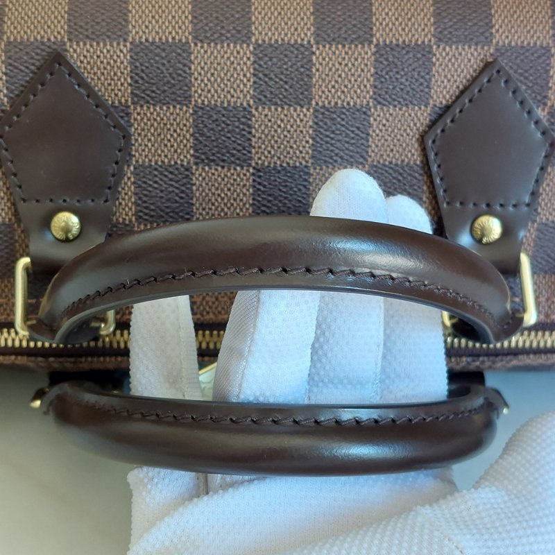 LV  🎀現品實拍 🎀 N41183 格紋 Speedy30cm 波士頓包 手提 斜背包~二手品-61