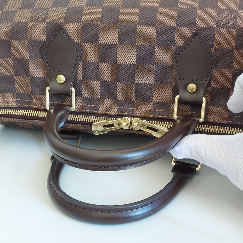 LV  🎀現品實拍 🎀 N41183 格紋 Speedy30cm 波士頓包 手提 斜背包~二手品-62