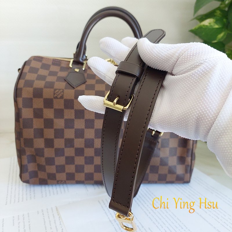LV  🎀現品實拍 🎀 N41183 格紋 Speedy30cm 波士頓包 手提 斜背包~二手品-74