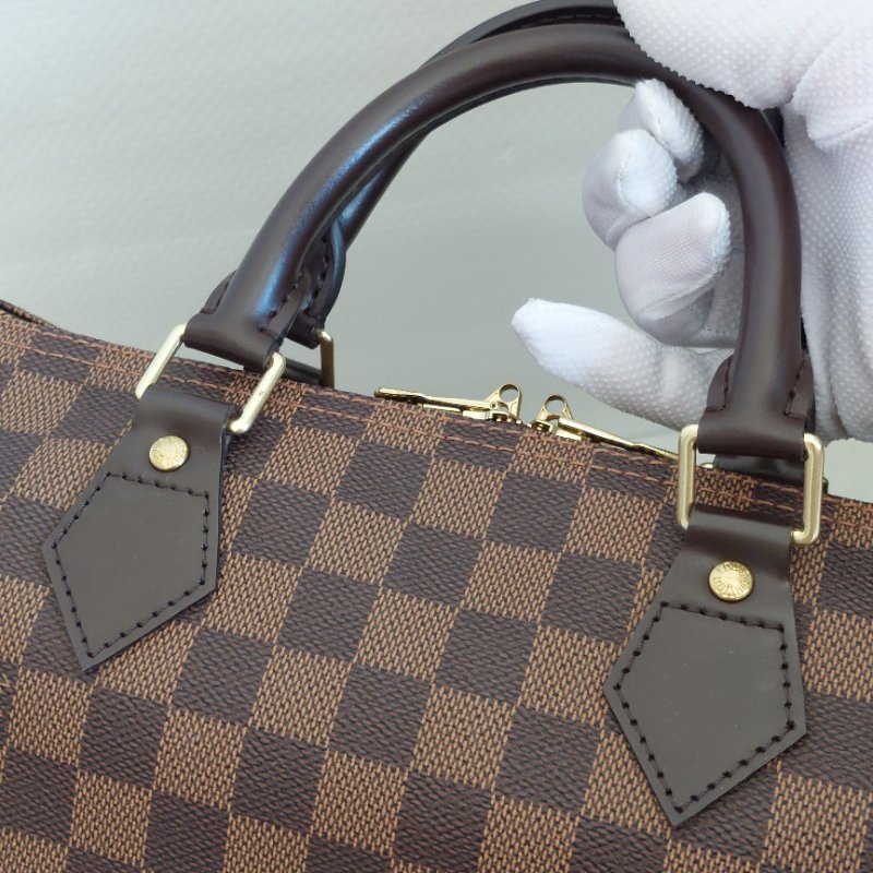 LV  🎀現品實拍 🎀 N41183 格紋 Speedy30cm 波士頓包 手提 斜背包~二手品-79