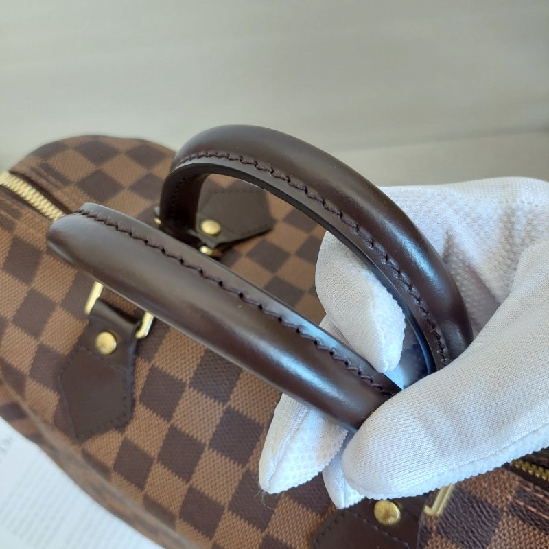 LV  🎀現品實拍 🎀 N41183 格紋 Speedy30cm 波士頓包 手提 斜背包~二手品-83