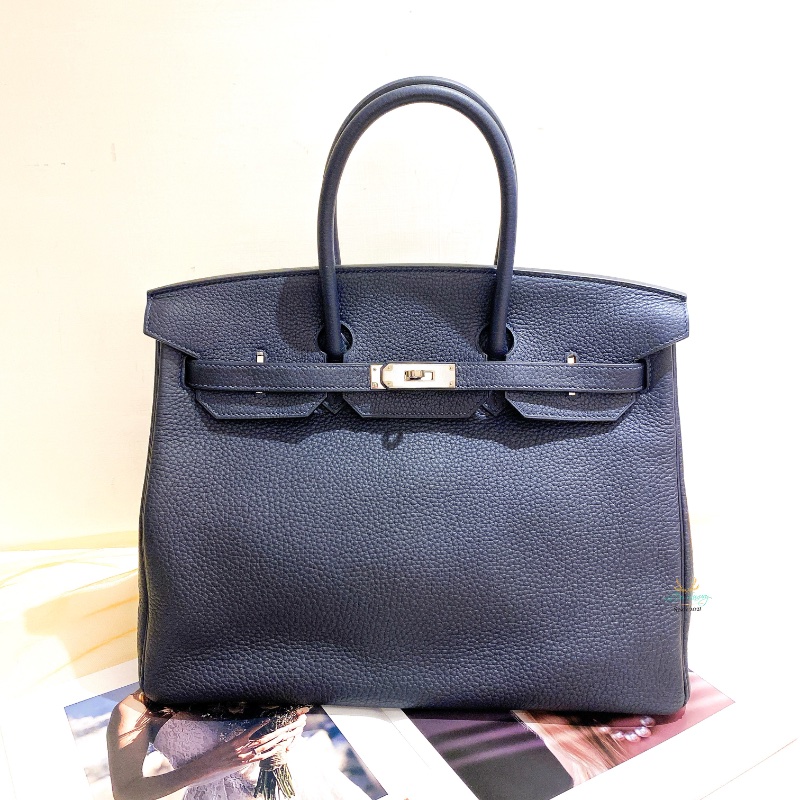 Hermès 愛馬仕 午夜藍 x 玫瑰紫 x 銀釦  TC牛皮 B35 Birkin35 鉑金包 手提包-0