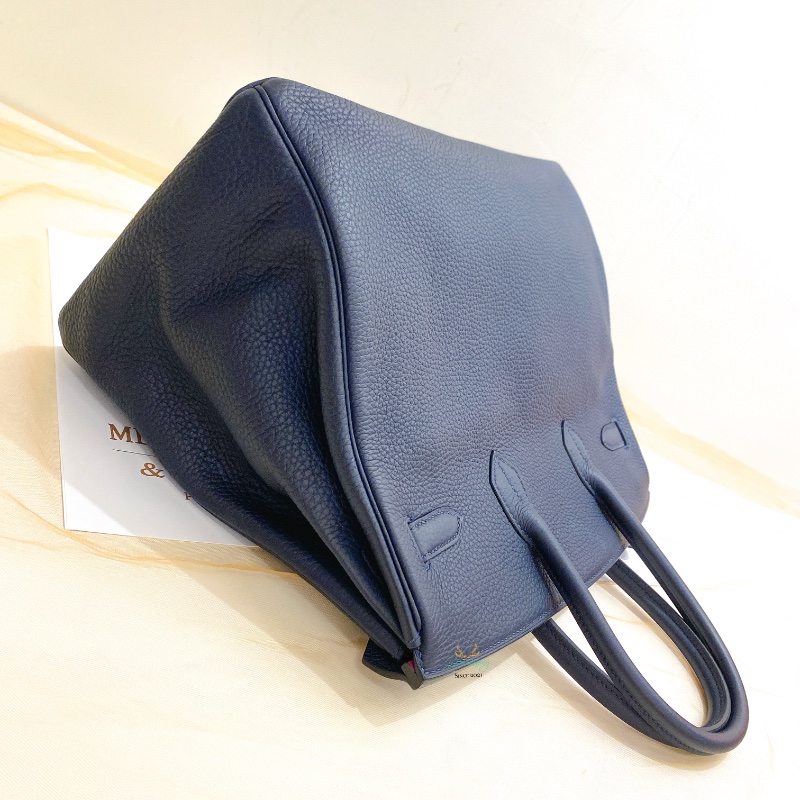 Hermès 愛馬仕 午夜藍 x 玫瑰紫 x 銀釦  TC牛皮 B35 Birkin35 鉑金包 手提包-4