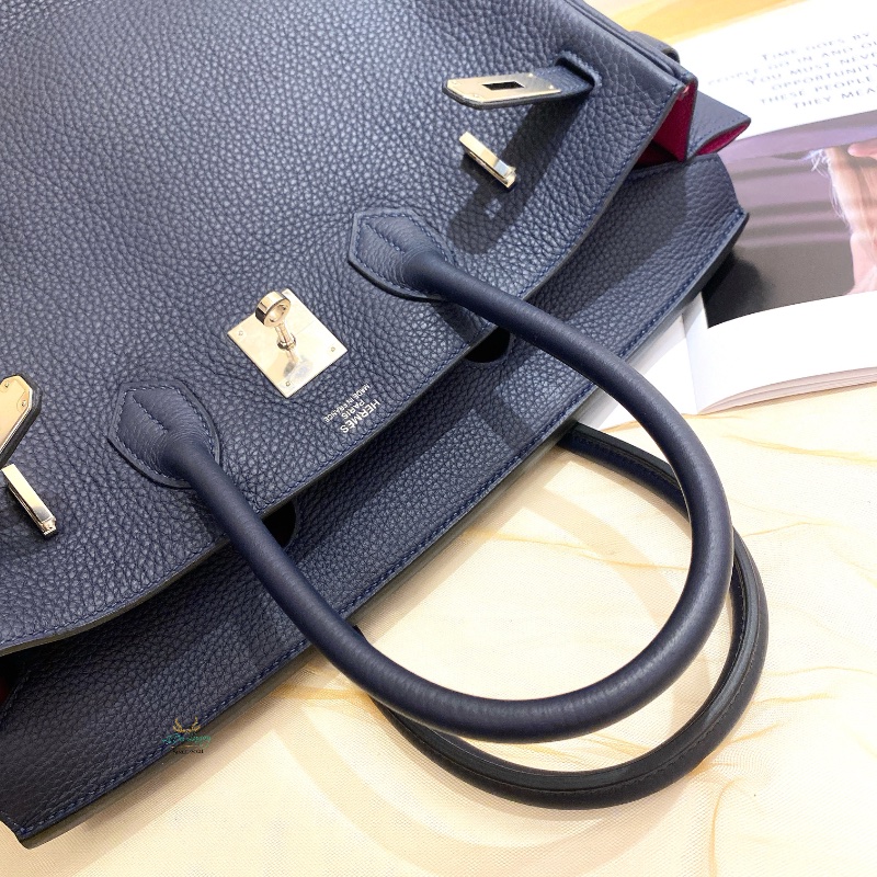 Hermès 愛馬仕 午夜藍 x 玫瑰紫 x 銀釦  TC牛皮 B35 Birkin35 鉑金包 手提包-11