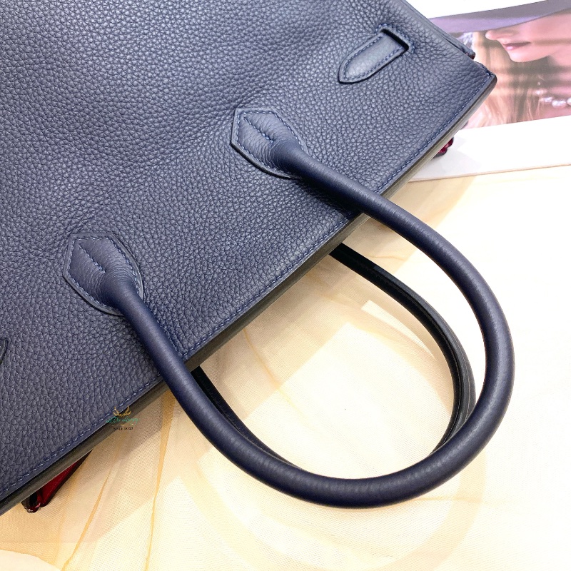 Hermès 愛馬仕 午夜藍 x 玫瑰紫 x 銀釦  TC牛皮 B35 Birkin35 鉑金包 手提包-12