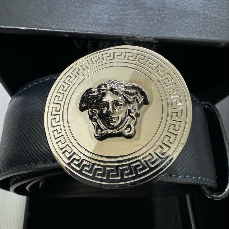VERSACE 范思哲 凡賽斯 深藍色皮革 皮帶 尺吋90 二手正品☻不議價☻-1