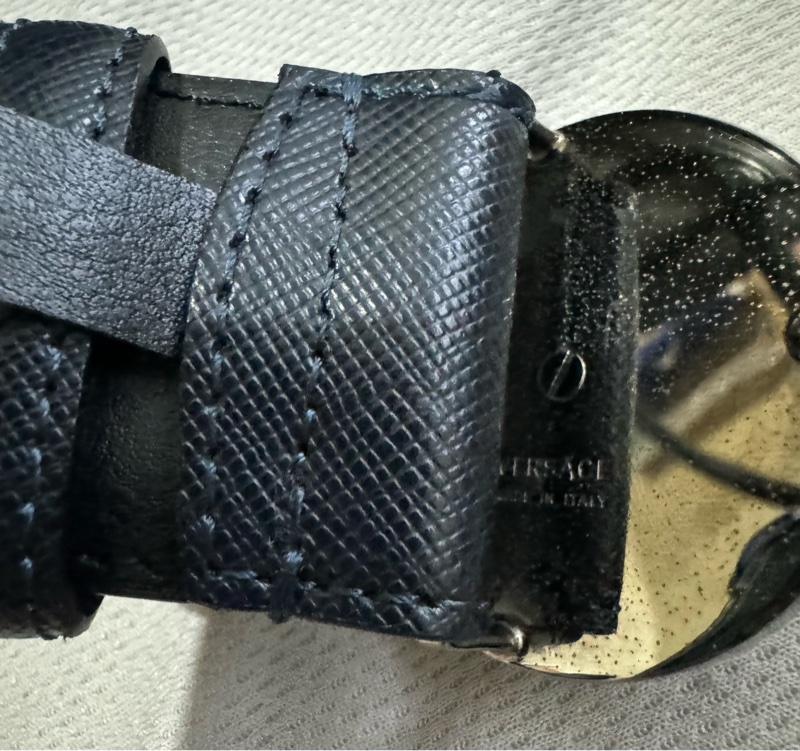 VERSACE 范思哲 凡賽斯 深藍色皮革 皮帶 尺吋90 二手正品☻不議價☻-2
