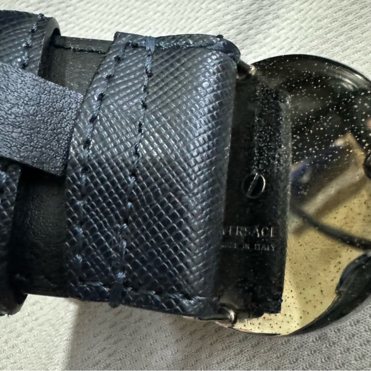 VERSACE 范思哲 凡賽斯 深藍色皮革 皮帶 尺吋90 二手正品☻不議價☻-7