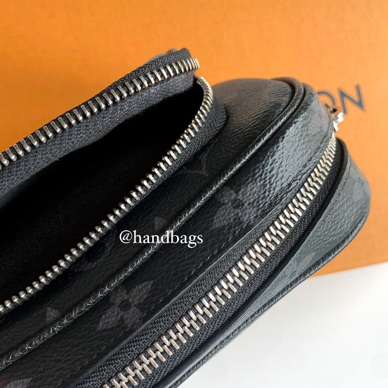 LV Outdoor 黑色 老花 皮革 雙層 拉鍊 斜挎 迷你 隨身包 胸口包 M30755-5