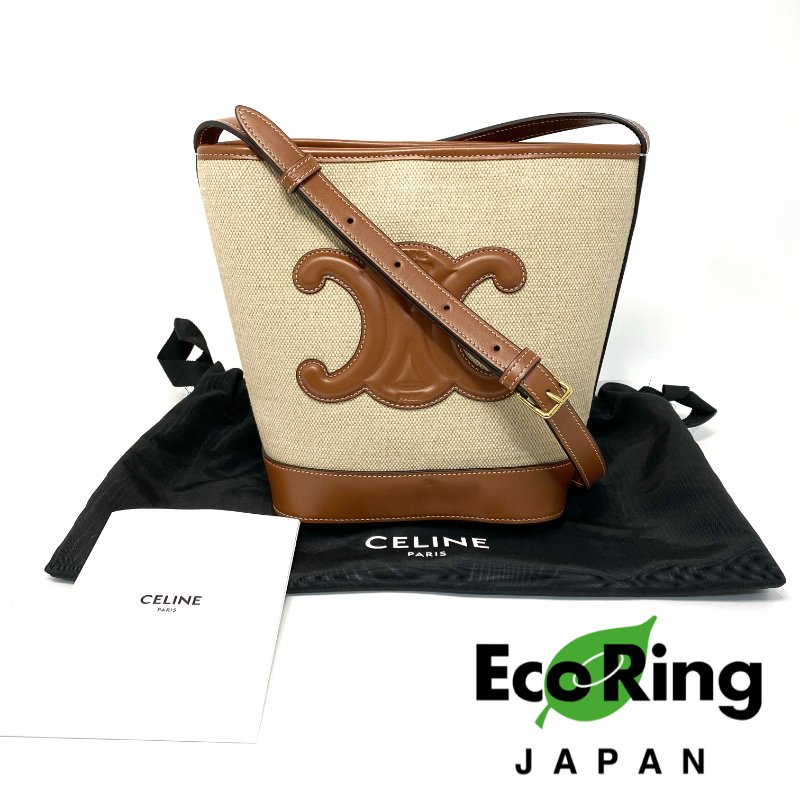△ Celine 思琳 Light Brown Canvas Brown Calfskin Small Bucket Bag 淺啡色帆布啡色牛皮小型水桶袋 198242 - 247012762-0