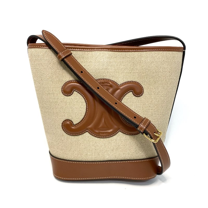 △ Celine 思琳 Light Brown Canvas Brown Calfskin Small Bucket Bag 淺啡色帆布啡色牛皮小型水桶袋 198242 - 247012762-1