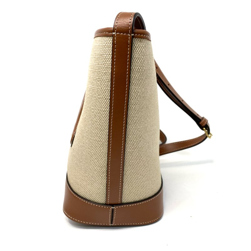 △ Celine 思琳 Light Brown Canvas Brown Calfskin Small Bucket Bag 淺啡色帆布啡色牛皮小型水桶袋 198242 - 247012762-3