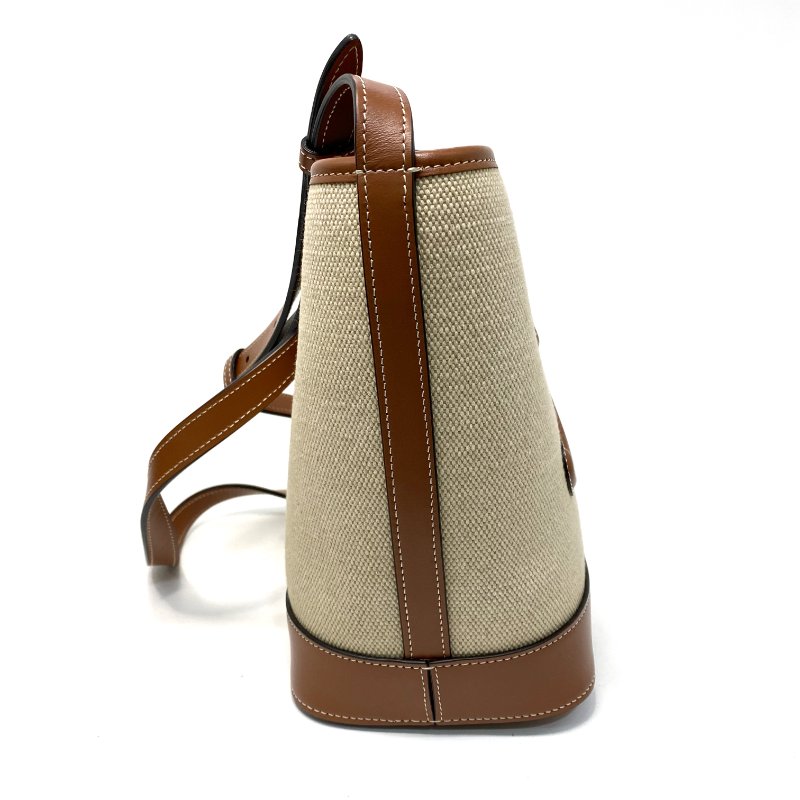 △ Celine 思琳 Light Brown Canvas Brown Calfskin Small Bucket Bag 淺啡色帆布啡色牛皮小型水桶袋 198242 - 247012762-4