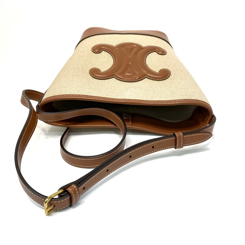 △ Celine 思琳 Light Brown Canvas Brown Calfskin Small Bucket Bag 淺啡色帆布啡色牛皮小型水桶袋 198242 - 247012762-5