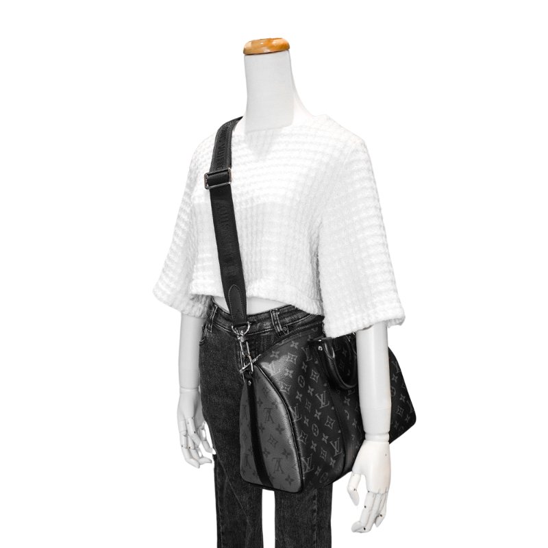 Louis Vuitton Keepall 35 帆布手提斜背波士頓包(M46655-黑)-5