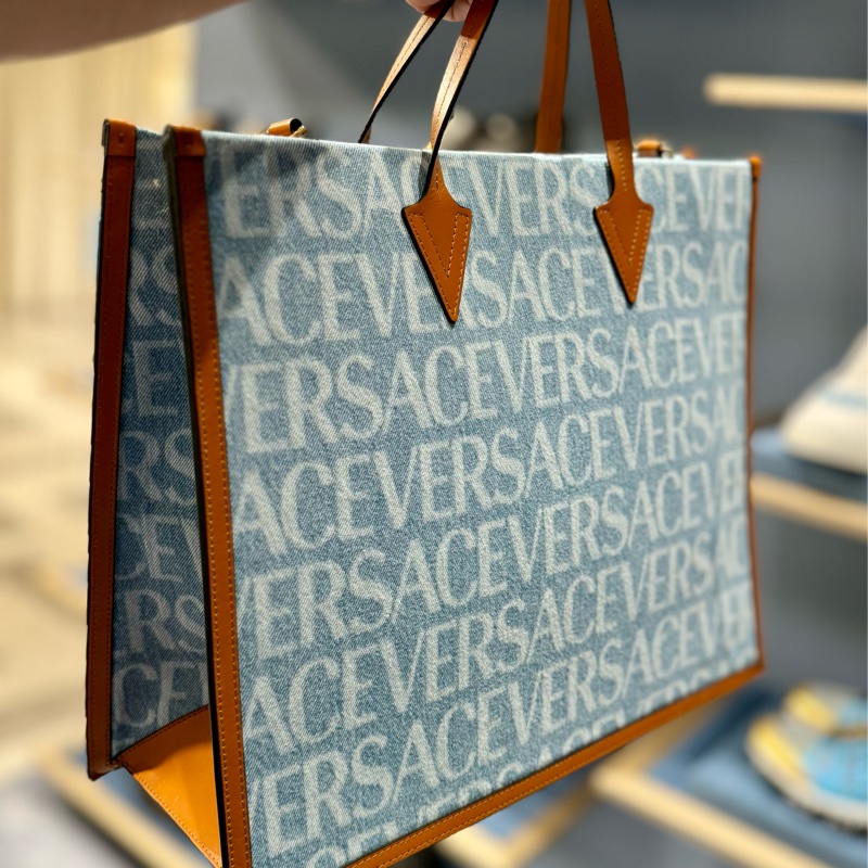 Versace 男用藍色Logo托特包-2