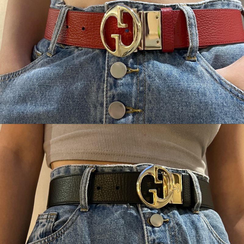 RARE TO GO 中古 | Gucci GG金扣雙面黑色深紅色皮帶腰帶配飾-0