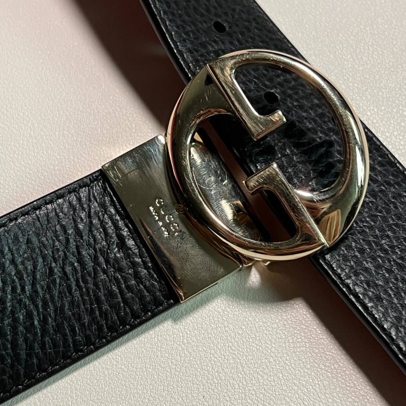 RARE TO GO 中古 | Gucci GG金扣雙面黑色深紅色皮帶腰帶配飾-1