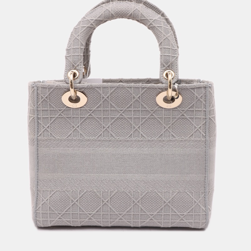 Christian Dior Lady D-Lite中號灰色帆布刺繡藤格紋單肩包-3