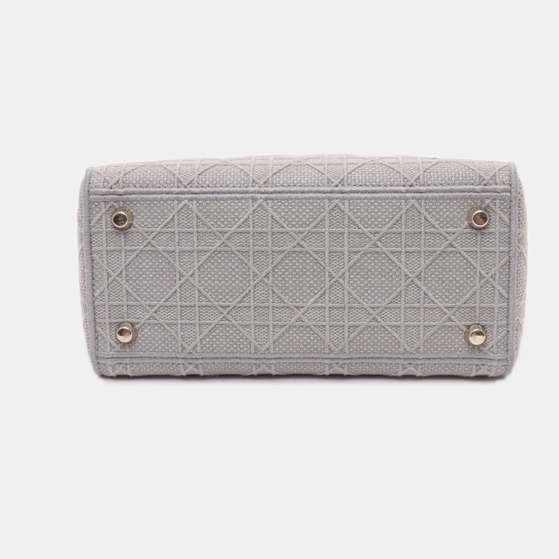 Christian Dior Lady D-Lite中號灰色帆布刺繡藤格紋單肩包-4