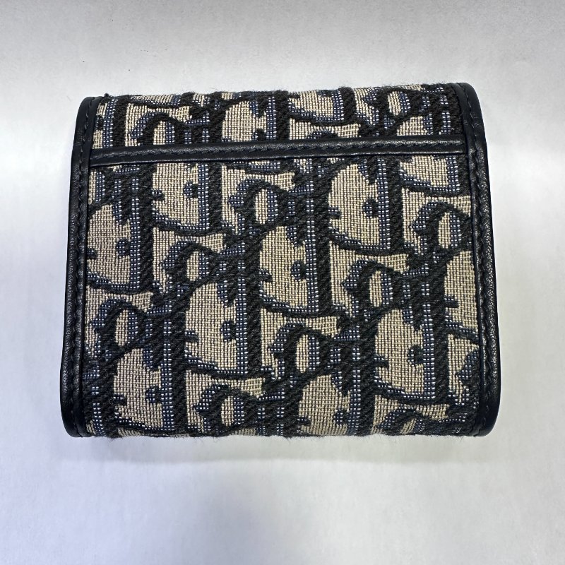 Dior MONTAIGNE 藍色緹花布翻蓋三折短夾(4卡)-6