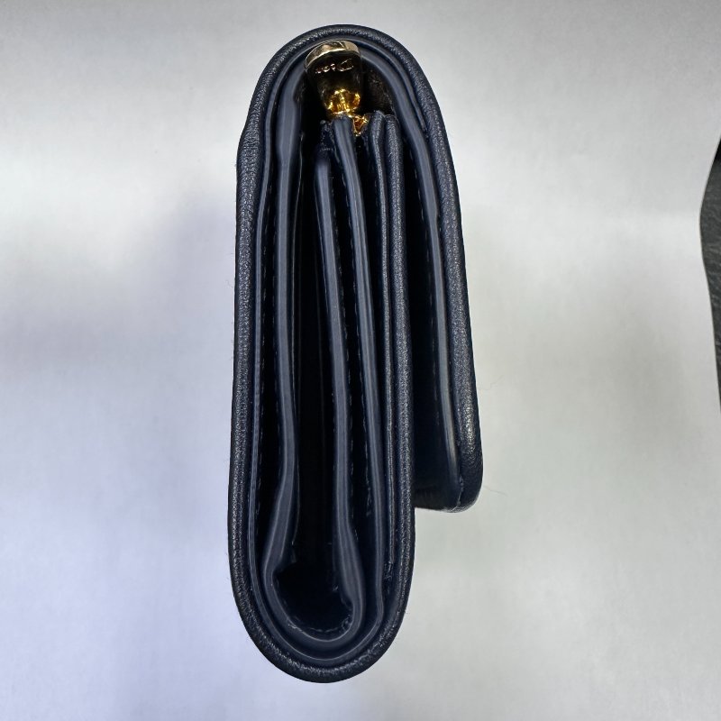 Dior MONTAIGNE 藍色緹花布翻蓋三折短夾(4卡)-8