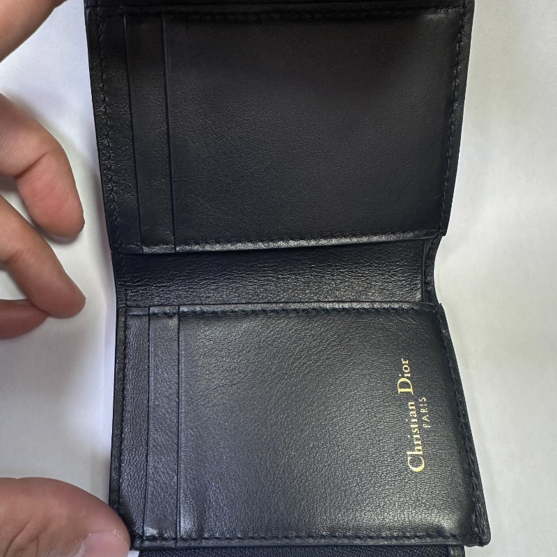 Dior MONTAIGNE 藍色緹花布翻蓋三折短夾(4卡)-10