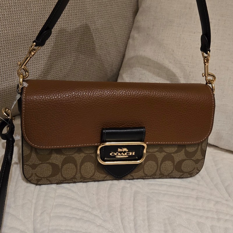 全新Coach Morgan 腋下兩用包 可側背／肩背（橘咖老花）-0