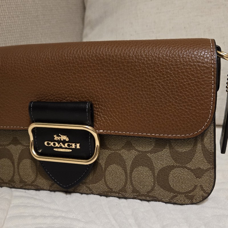 全新Coach Morgan 腋下兩用包 可側背／肩背（橘咖老花）-1