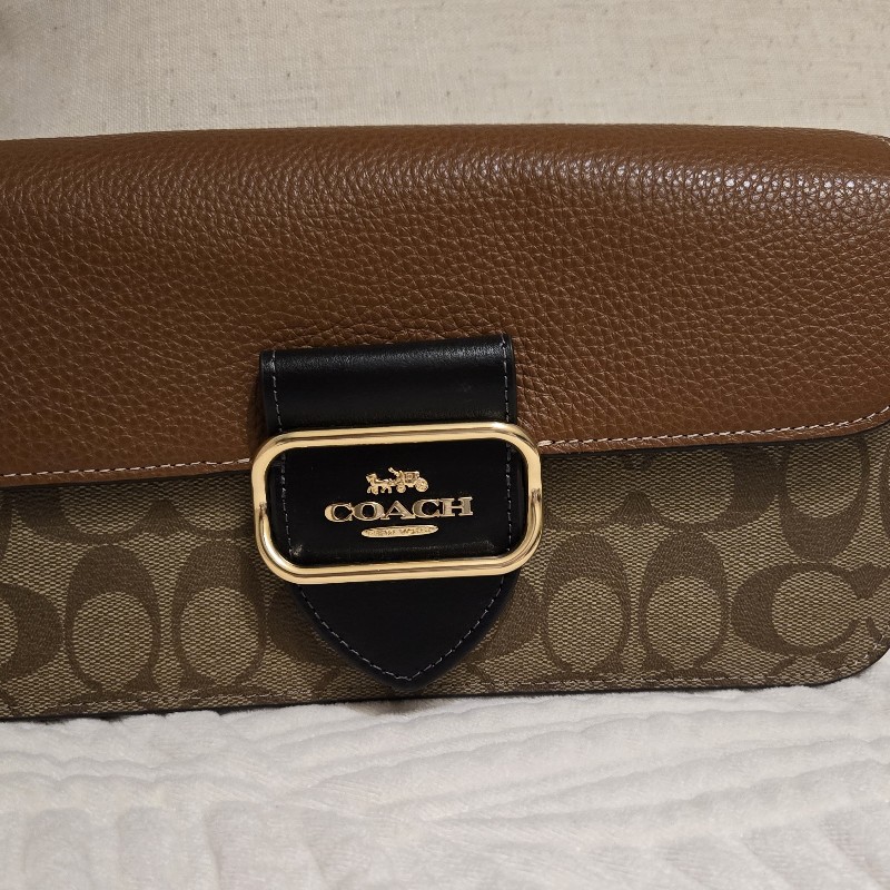 全新Coach Morgan 腋下兩用包 可側背／肩背（橘咖老花）-6