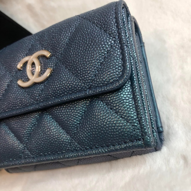 CHANEL 💫 荔枝 牛皮 珠光 三折 短夾-2