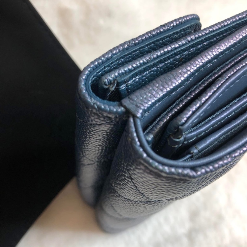 CHANEL 💫 荔枝 牛皮 珠光 三折 短夾-4